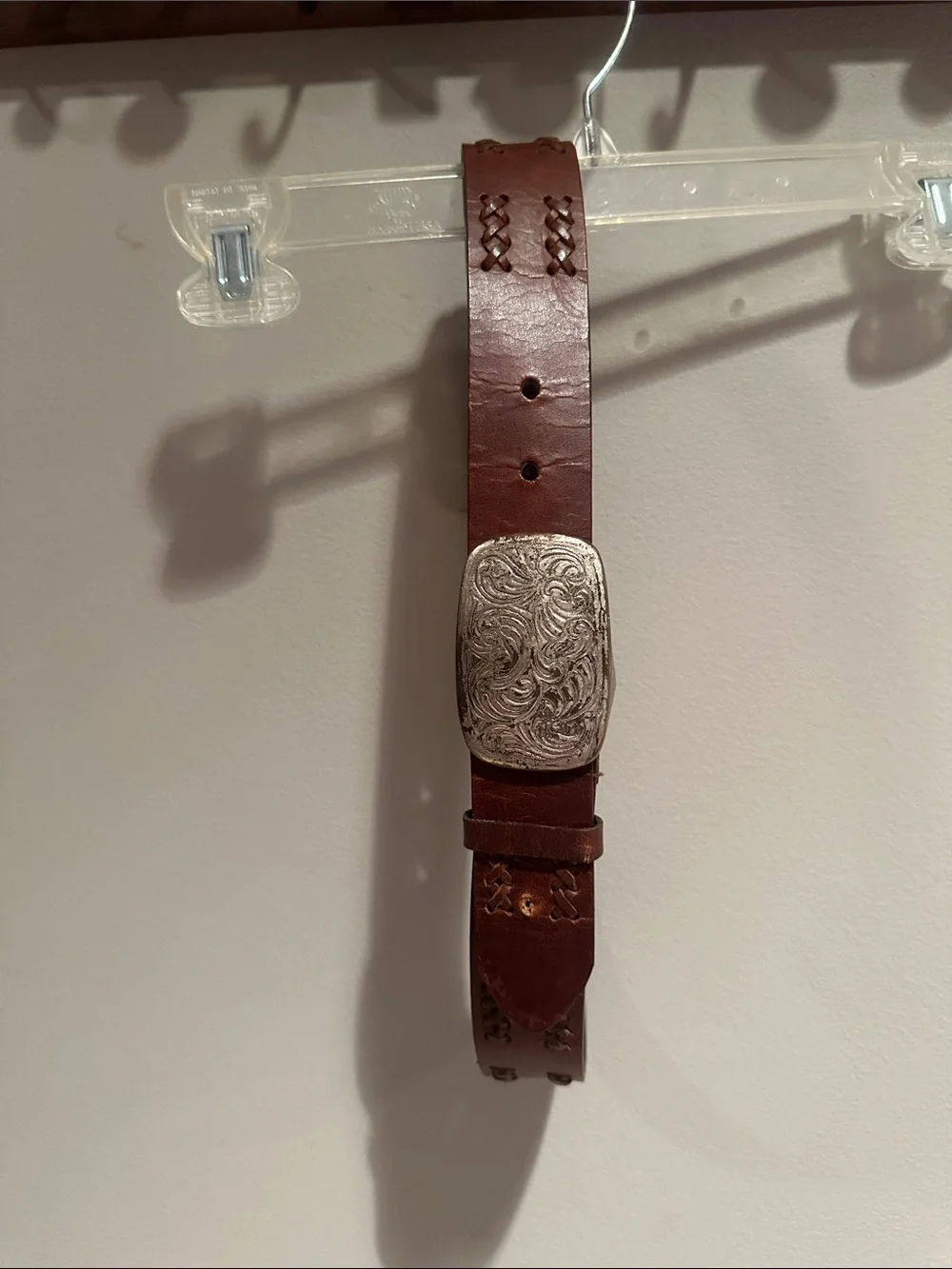Women's Brown Leather Belt with Ornate Silver Buckle